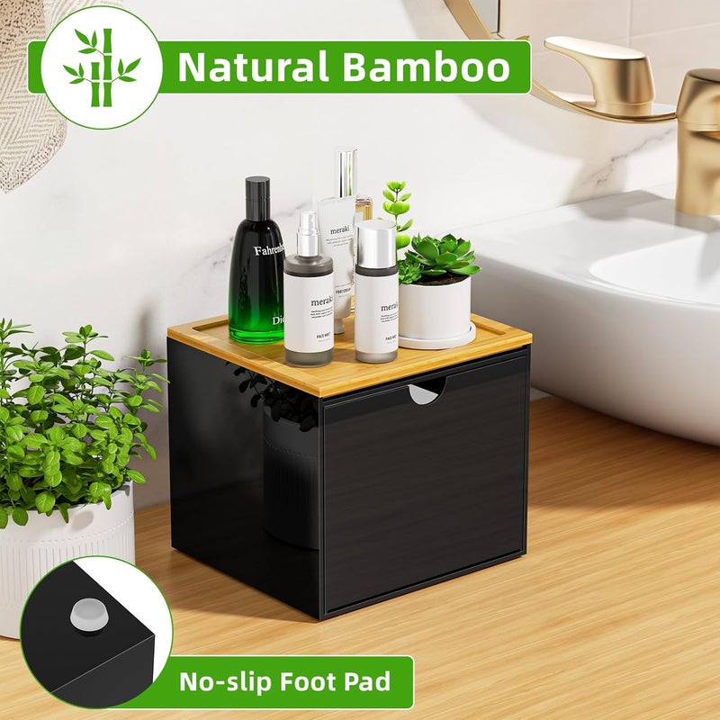 VITVITI Drawer Disposable Face Towel Holder Box, Acrylic Facial Towel Container for XL Clean Skin Club, Large Disposable Face Towels Storage with Bamboo Lid, for Bathroom, Vanity Makeup, Black - Image 3